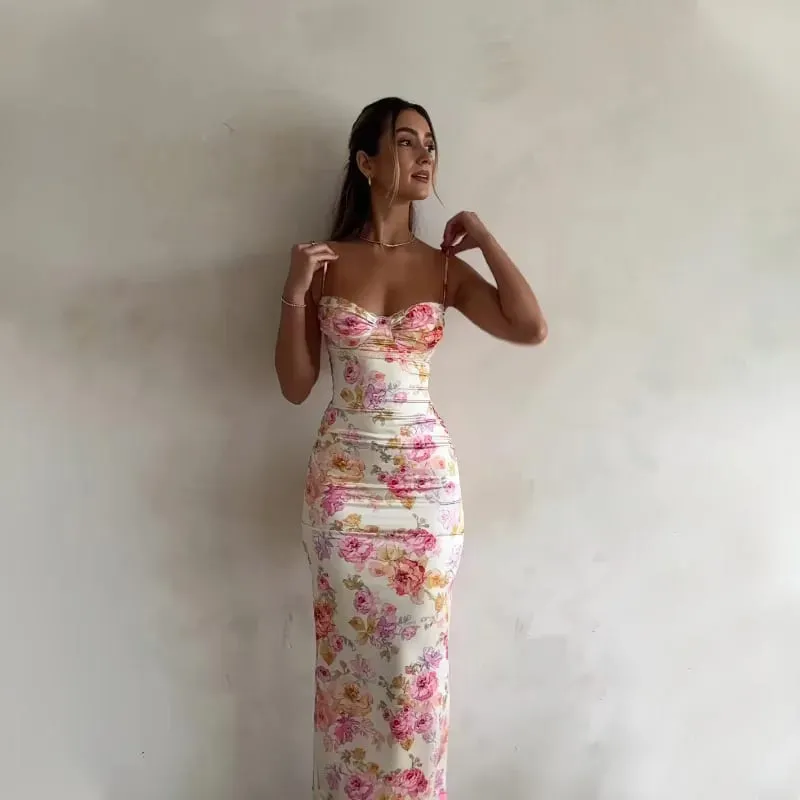 New Floral Suspender Split Slim Sleeveless Patry Beach Style Spaghetti Strap Dress Women Clothes Mini Dress 2024 Summer — image 5