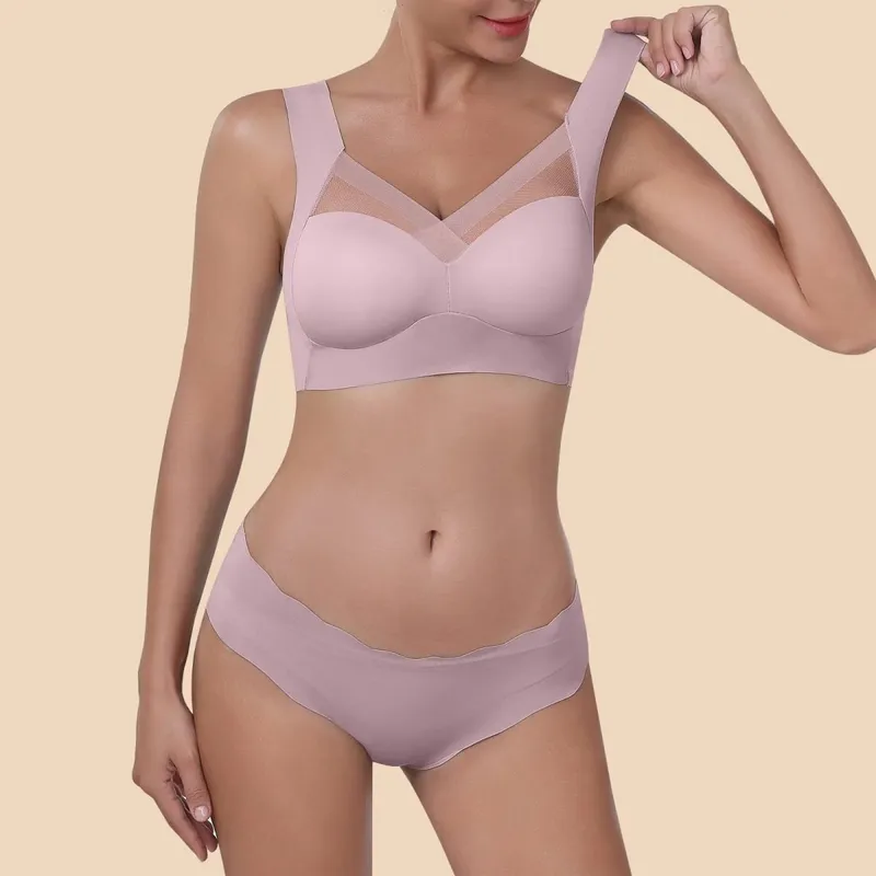 Set di biancheria intima senza cuciture da donna Set di t-shirt di bellezza con retro sottile in seta di ghiaccio senza fili e set di slip lisci. Abiti di lingerie in tinta unita — image 5