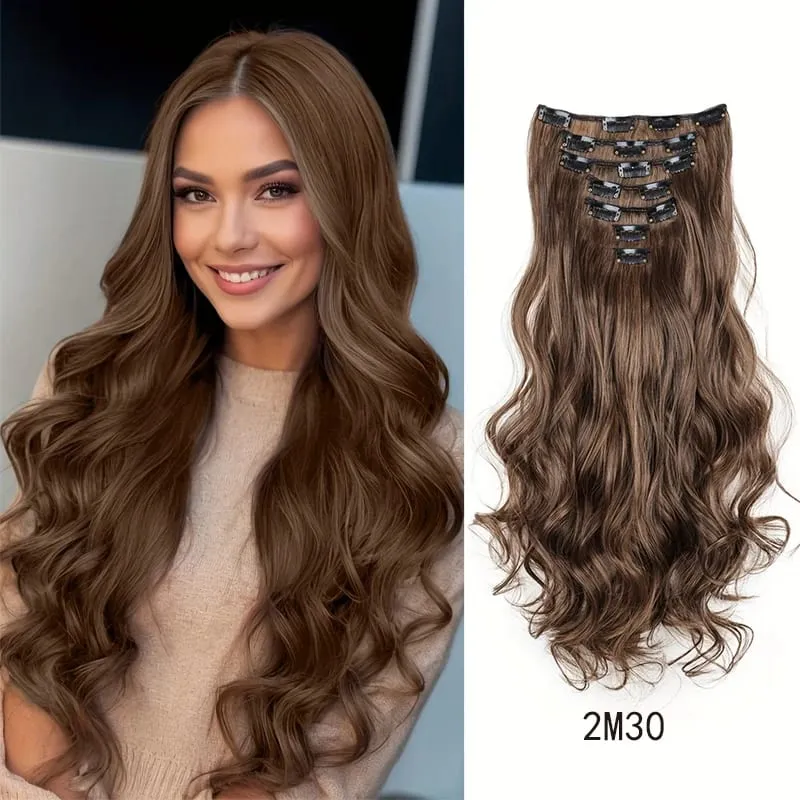 18Inch Synthetic Extension 16 Clips Blonde Hair Natural Long Wavy 7Pcs/Set Heat Resistant Fiber Hairpiece Black Brown Hairstyle — image 10