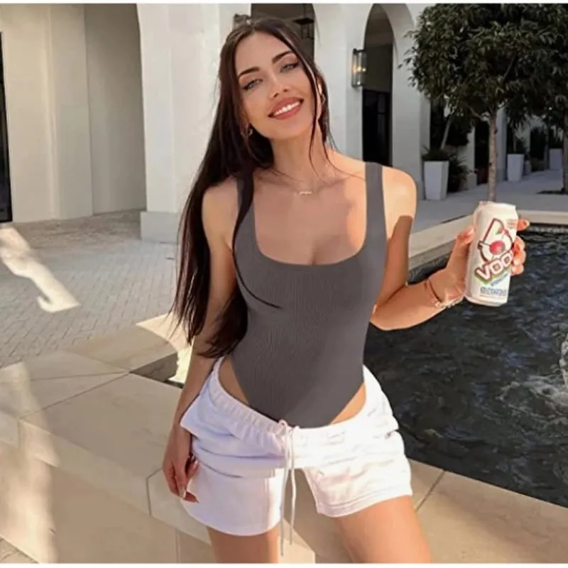 summer solid sexy bodycon women bodysuits female Knit slim casual bodysuit chic lady club short playsuits femme — image 3