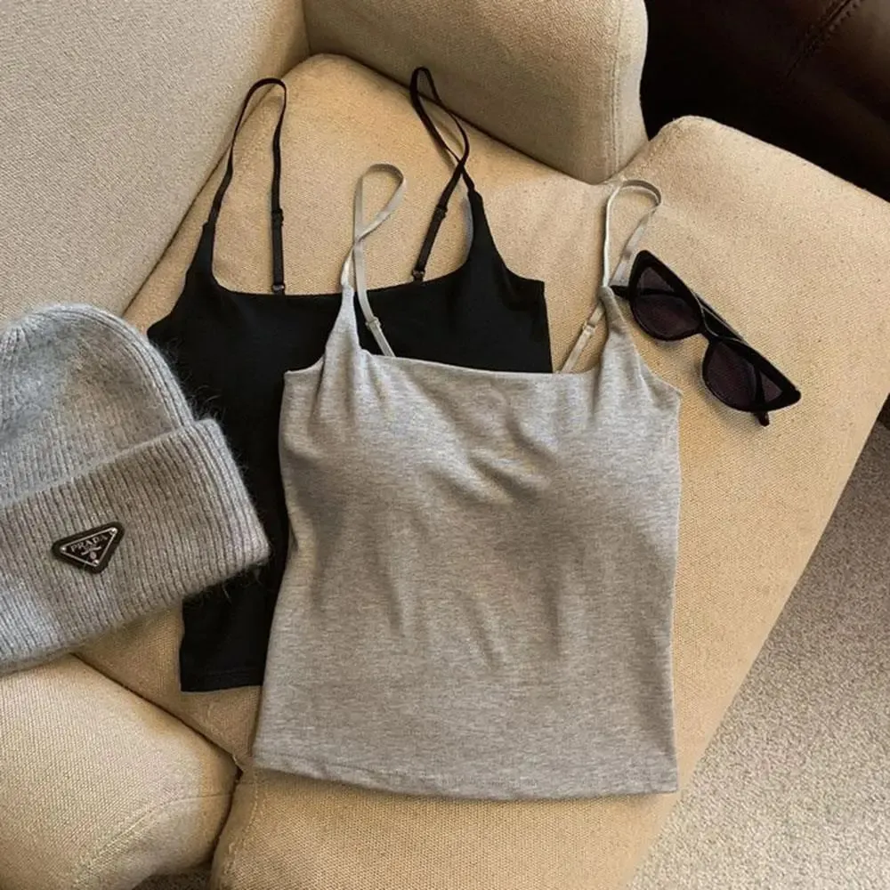 Basic Solid Camis Casual Sleeveless Spaghetti Strap Crop Top Square neck Tank tops With Built In Bra y2k Summer women Clothing