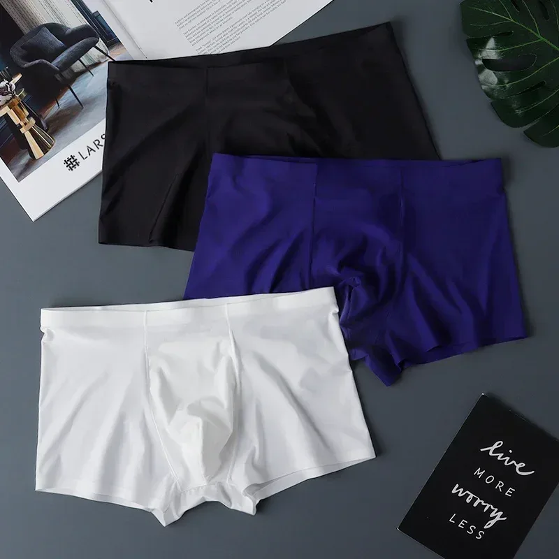 3PCS High Quality Men's Ice Silk Underwear Summer Thin Breathable Seamless Panties Sexy Male Underpants Plus Size