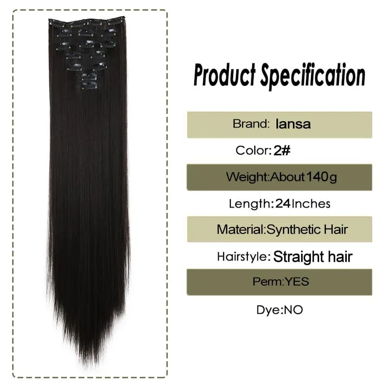 7Clips Long Straight Synthetic Clip On Hair Extensions Cheveux Clip Naturel High Temperature Fiber Black Brown Hairpiece