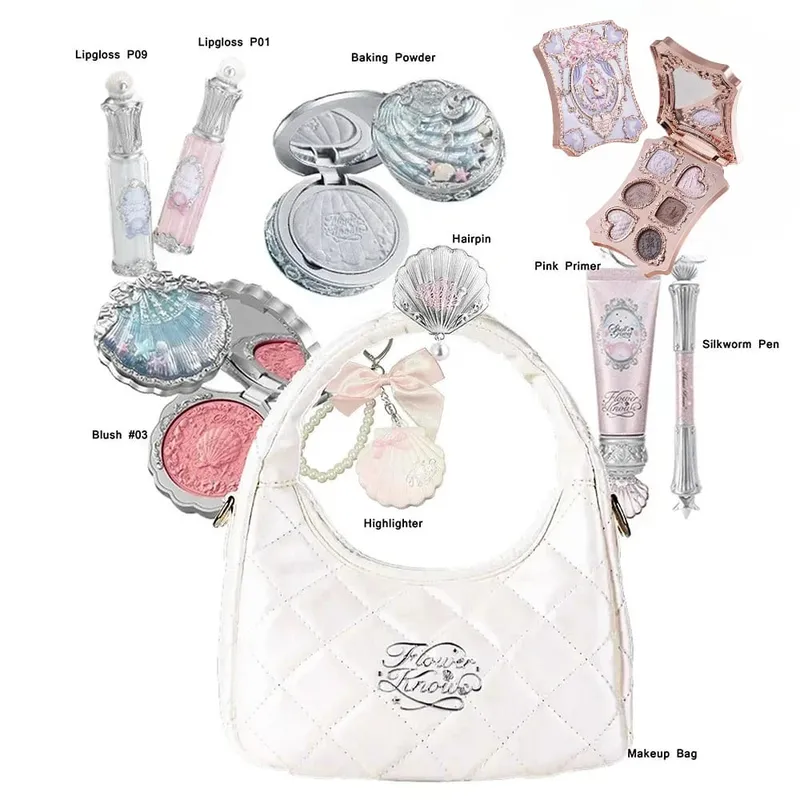 Flowerknow Shell's Jewel Collection Makeup Sets Eye Shadow Lip Gloss Blusher All In One Baking Powder Glitter Highlighter Kit