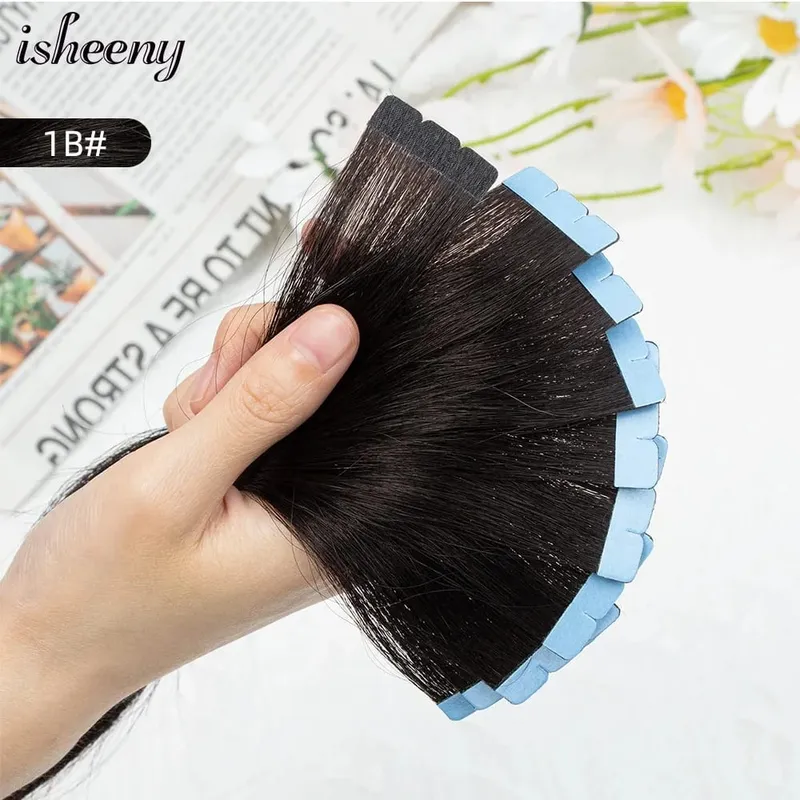 Blonde Mini Tape in Human Hair Extensions 12-24 Inches Seamless Adhesive Tape Hair on Glue 10pcs/pack Natural Straight Hair