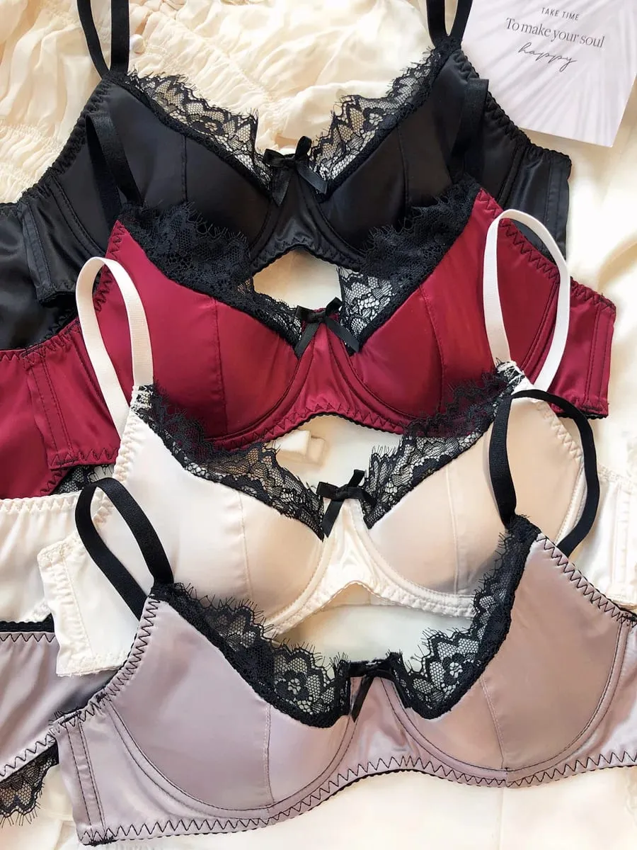 Sexy krajkové tenké košíčkové spodní prádlo pro ženy Sada francouzských podprsenek Push Up Vysoce kvalitní hedvábná tkanina Pohodlné prodyšné spodní prádlo Intimní souprava — image 5