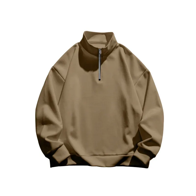 Autumn and winter new men's fleece sweatshirt stand-up collar half zipper long sleeve cross-border European trend men's top — image 3