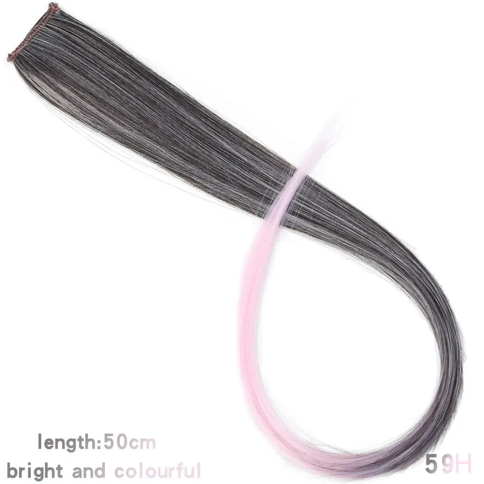 Feather Hair Extensions Purple Red Grey Synthetic Clip In Hair Feather Colorful False Hair Extension Mixed Color Straight Hair — image 42