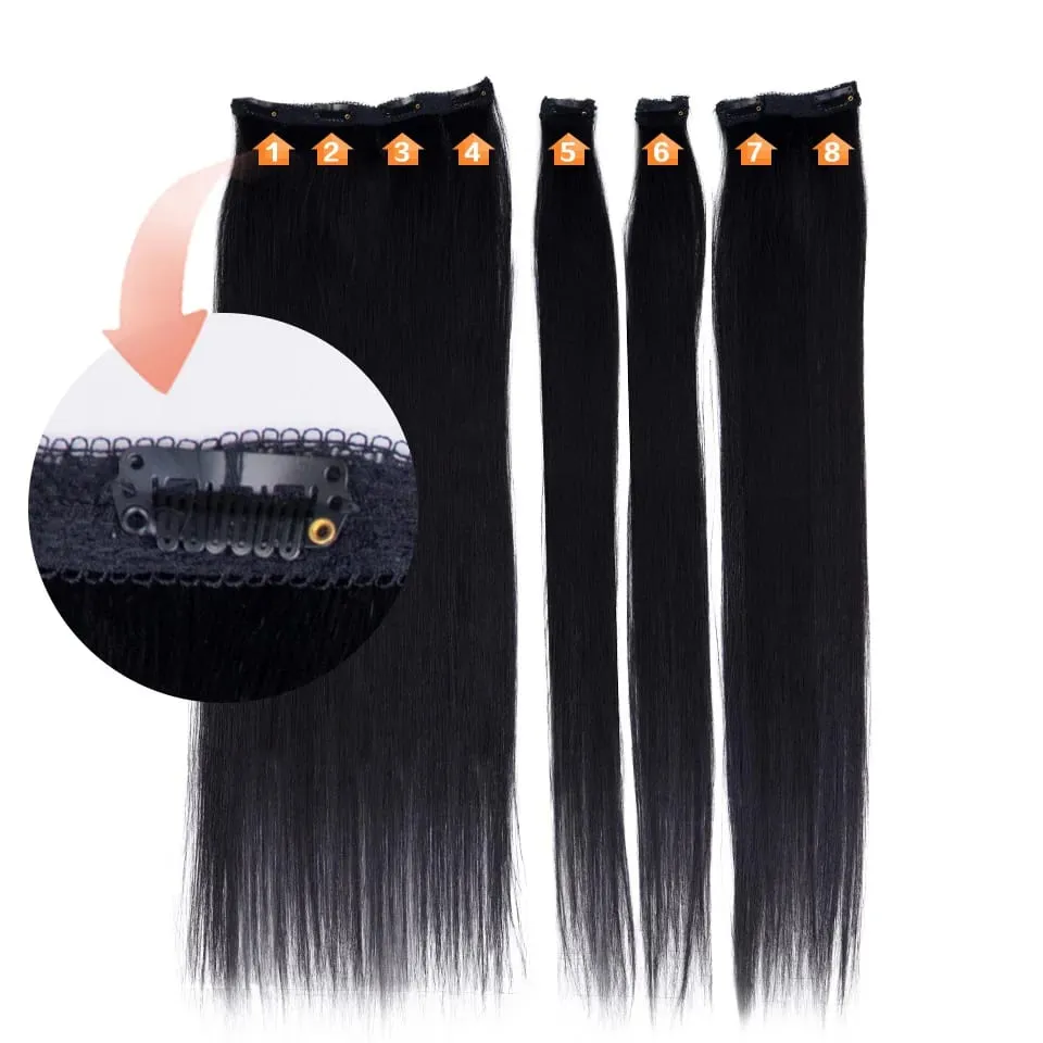 Long Straight Hairstyle 8 Clips In Hair Extensions Blonde 60CM Natural Synthetic Hair Daily Use Hairpiece Fake Hair — image 4