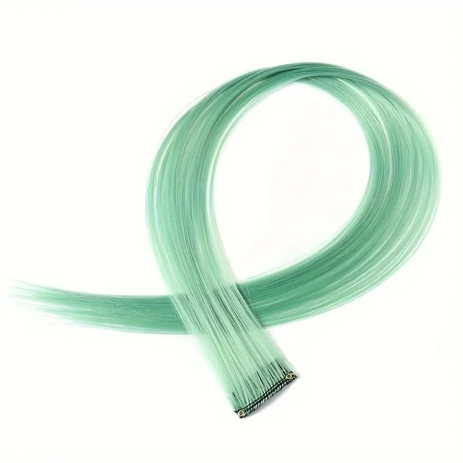 Clip in Hair Extensions 22 Inch Colored Hair Extensions Party Highlights Long Straight Synthetic Hairpieces for Women Kids Girl — image 26