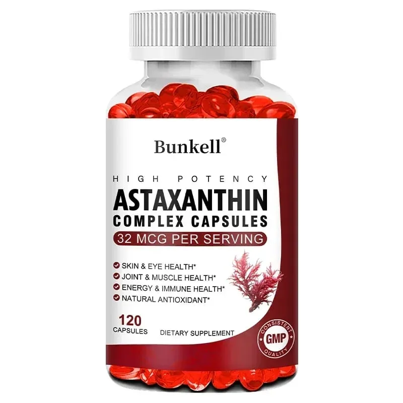 Bunkell Vegan Astaxanthin with Fish Oil & Antratic Krill Oil Antioxidant Supports Eye Skin Cellular Health Non-GMO Capsules