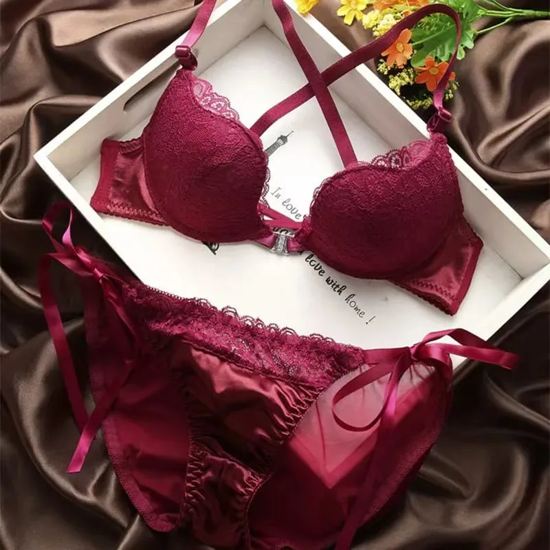 Sexy Lace Bra Set Front-Buckle Backless Push Up Adjustable Lingerie — image 4