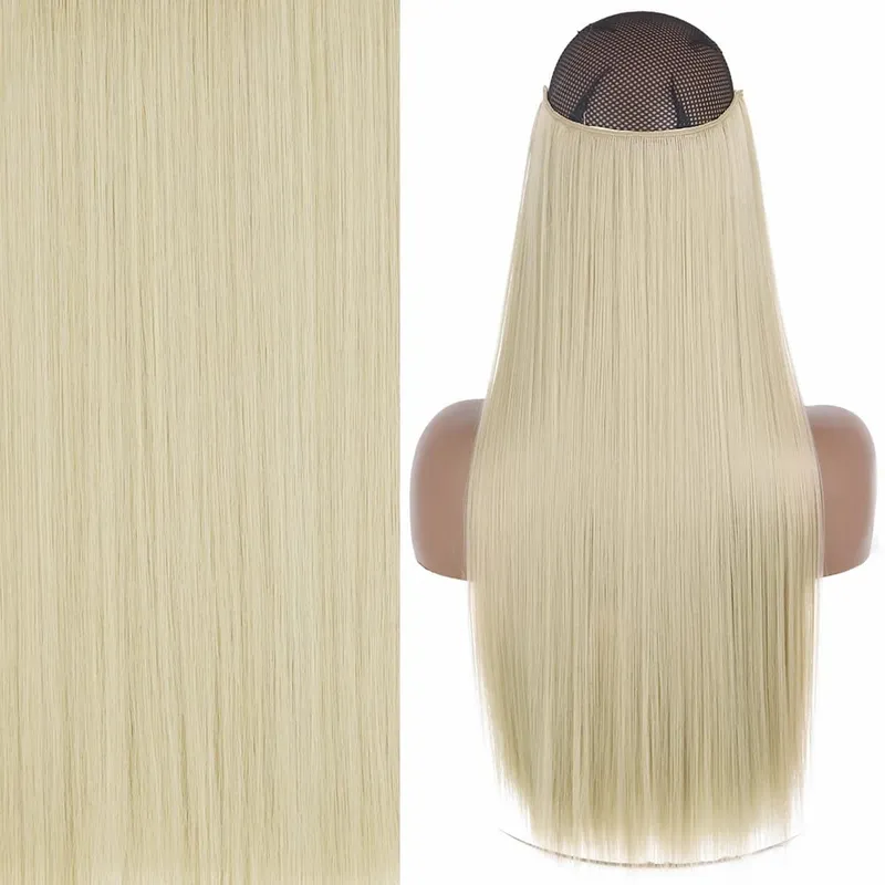 Synthetic No Clip Invisible Wire Hair Extensions Straight Black Blonde One Piece False Hairpiece Hair Extension — image 21