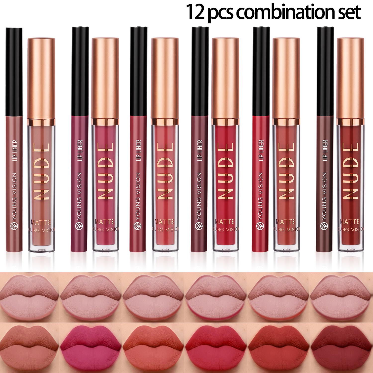 2-color matte long-lasting color lip liner set waterproof anti-sweat non-stick cup lip gloss rotatable lip liner — image 10