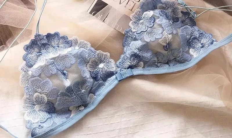 Pháp Hốc Bộ Đồ Lót Ren Lưới Thêu Tam Giác Cúp Không Dây Áo Bralette Retro Ren Mỏng Gợi Cảm Áo Ngực Thoải Mái USA Tushy MOYISU — image 9
