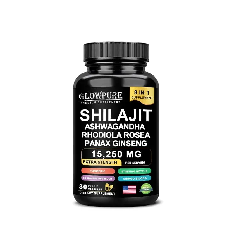 Shilajit Original Himalaya Supplements - 8 in 1 with Ginseng Ashwagandha for Brain Memory Concentration Energy Immune Health