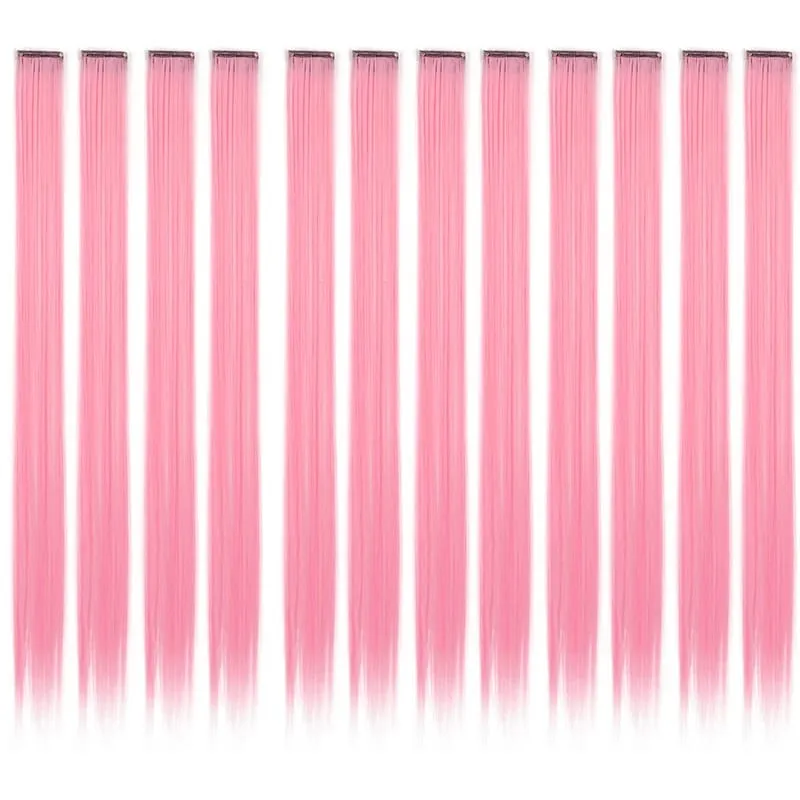22Inch Colored Party Synthetic Clip in Hair Extensions for Girls Multi-colors Long Straight Hair Rainbow Hairpieces — image 13