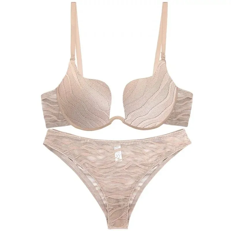 Women Sexy Push Up Bra Set Elegant Zebra Stripes Thin Lingerie Underwear See Through Bra and Panty Set — image 8