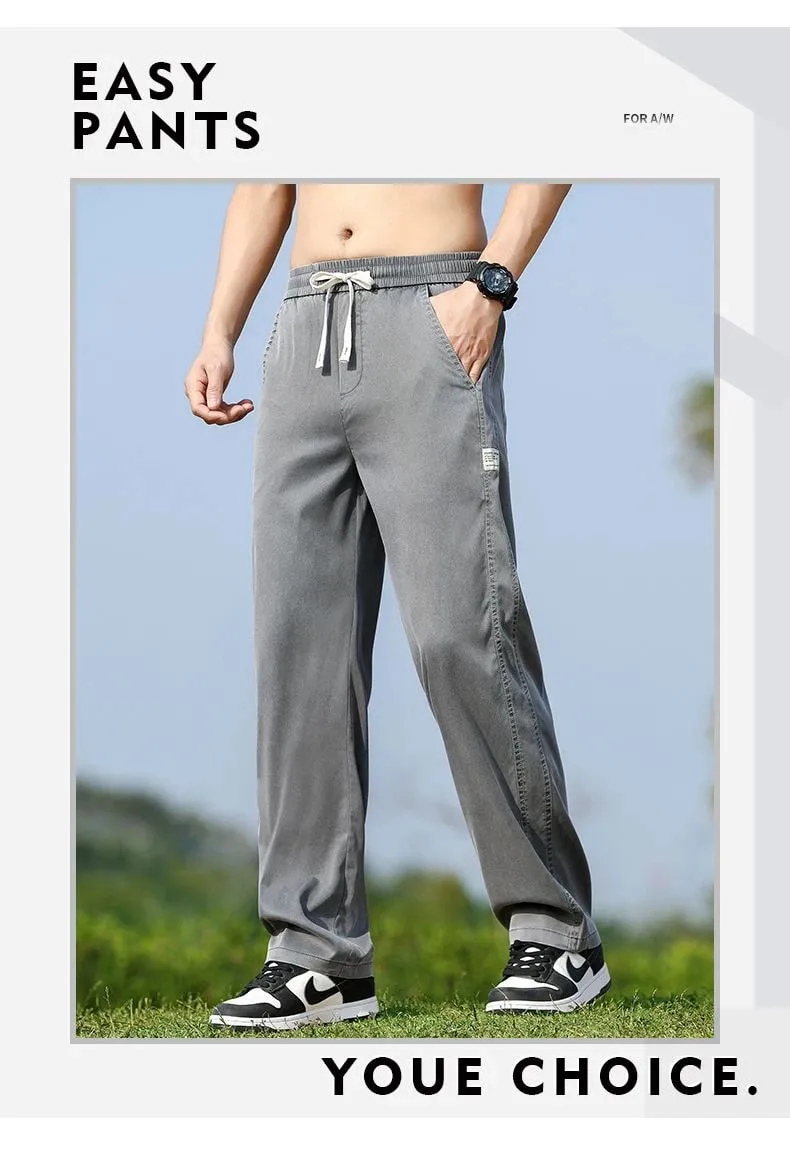 Men's Summer Soft Lyocell Fabric Jeans Thin Loose Straight Denim Pants Drawstring Elastic Waist Casual Trousers Plus Size M-5XL — image 5