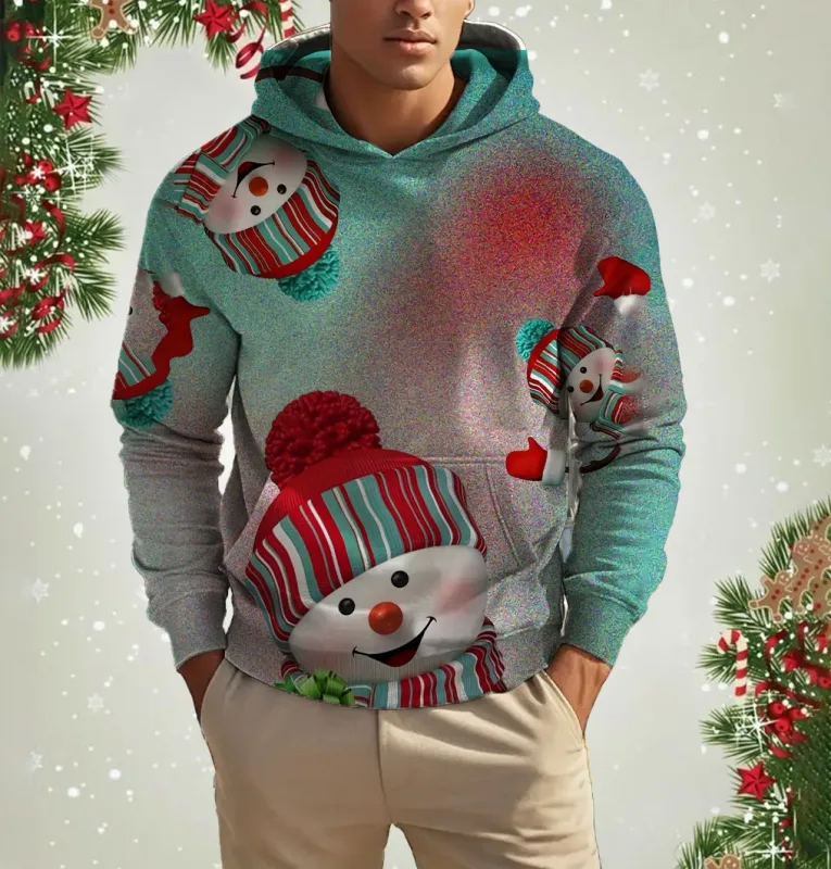 Men's Christmas Reindeer Print Hoodie Animal Cartoon Pattern Sweatshirt Casual Cute Polyester Spandex Blended Hooded Sweatshirt