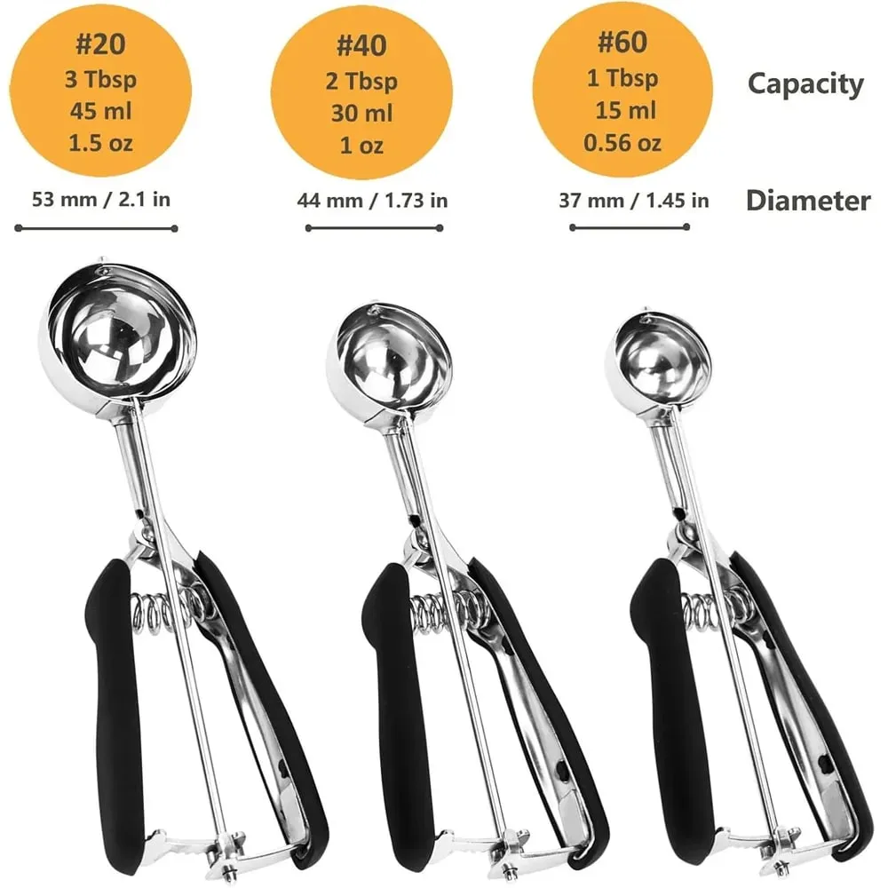 Stainless Steel Ice Cream Scoop For Baking Cookie Scoop Trigger Release Cookie Dough Scoop Anti-Slip Spring-Trip Kitchen Tool