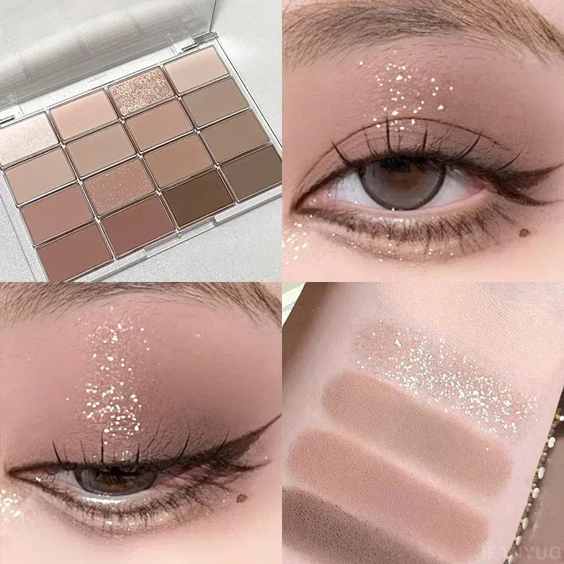 16-Color Matte Black Pink Eyeshadow Palette Matte Pearlescent Low Saturation Long Lasting Brown Glitter Eye Shadow Eye Makeup — image 6