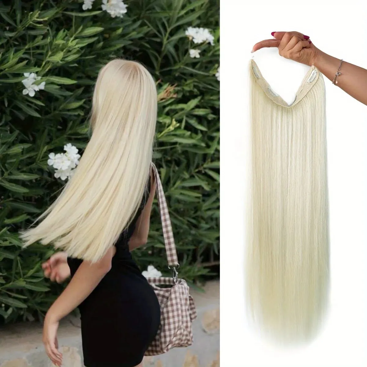 Invisible Wire Hair Extensions Adjustable Size Removable Secure Clips in 24 Inch Straight Secret Hairpiece for Women — image 13