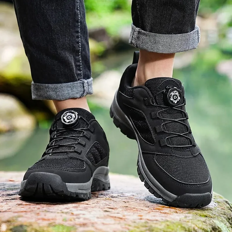 Male Sneakers Stylish Rotating Buckle Hiking Boots Solid Color Comfortable Non-slip Sporty Shoes Plus Size Men Shoes Leather — image 3