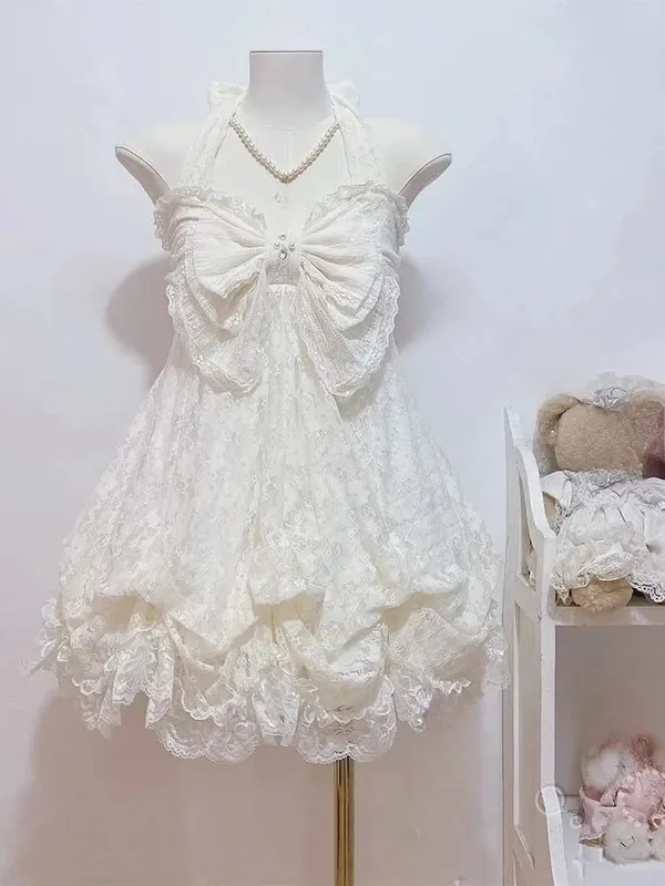French Style Sweet Cute Polka Dot Splicing Dress Lace Bow Korean Fashion Dresses New Design Slim Waist Lady Y2k Mini Dress — image 7