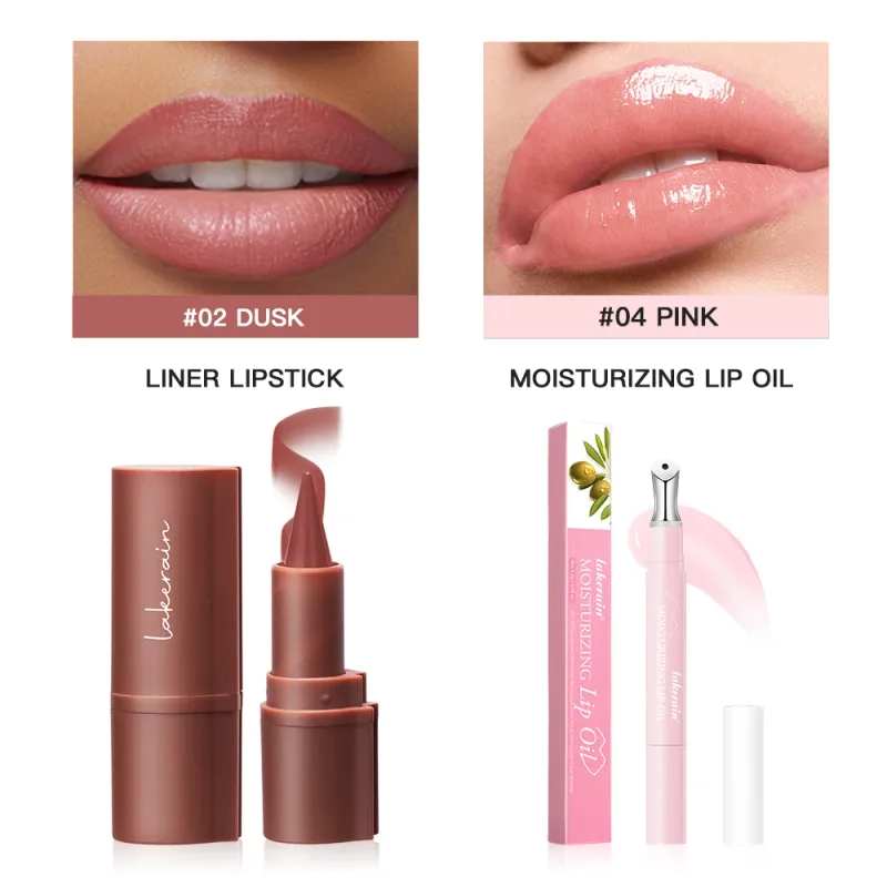 2Pcs Lip Liner & Lip Gloss Set Matte Black Brown Velvet Lipstick Waterproof Non-sticky Contour Lipliner Crayon Lip Makeup Tint — image 8