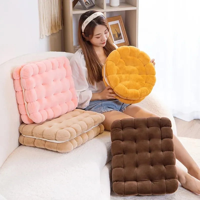 New Simulation Little Biscuits Doll Cushion Stuffed Round Cookie Plush Toys Creative Soft Pillow Chair Car Seat for Kid Gifts — image 5