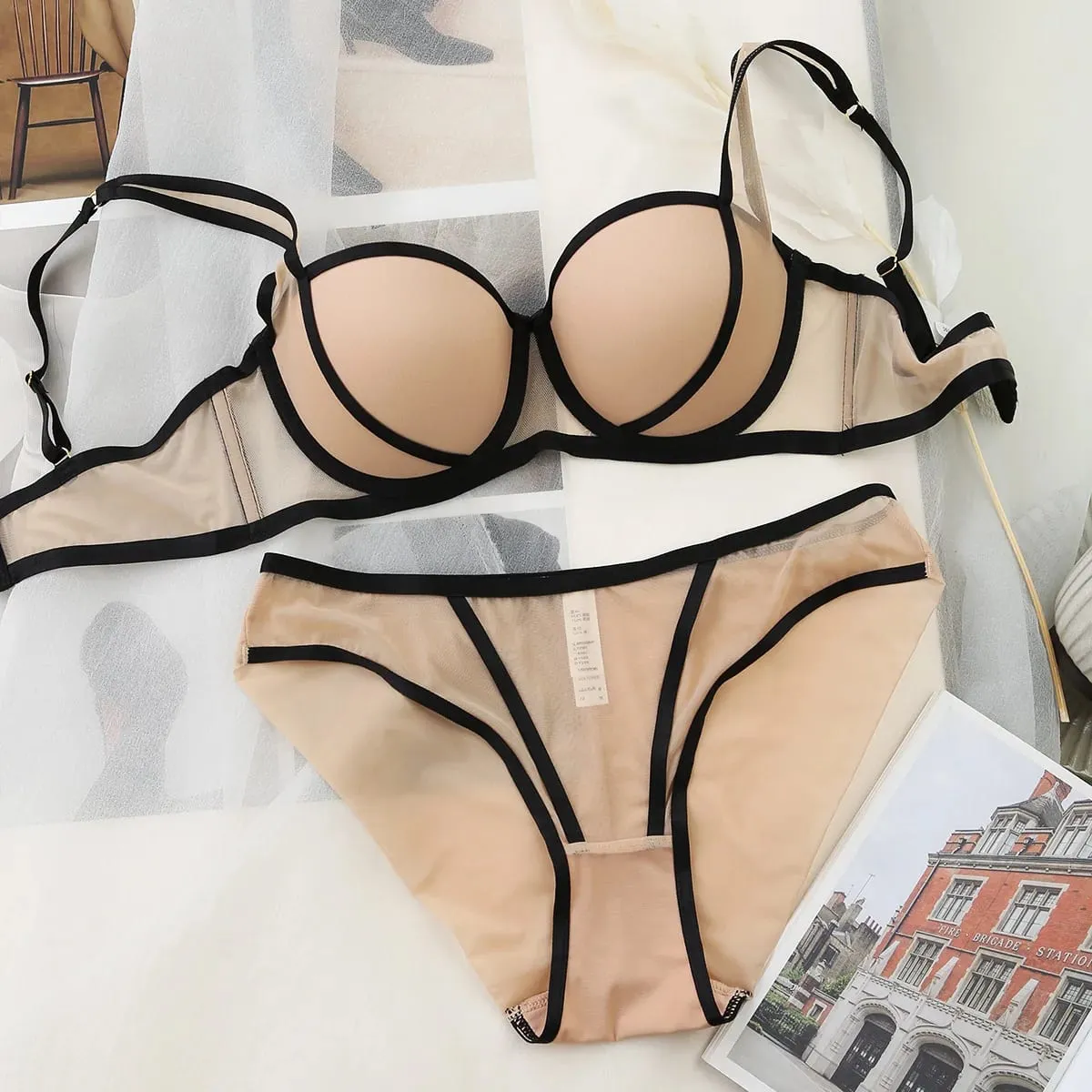 2026 New 5 Contrast Color Half Cup Thicken Push Up Lingerie Sets For Women Sexy Underwear Big Size 75-85 BCD Fashion Bra Panties — image 4