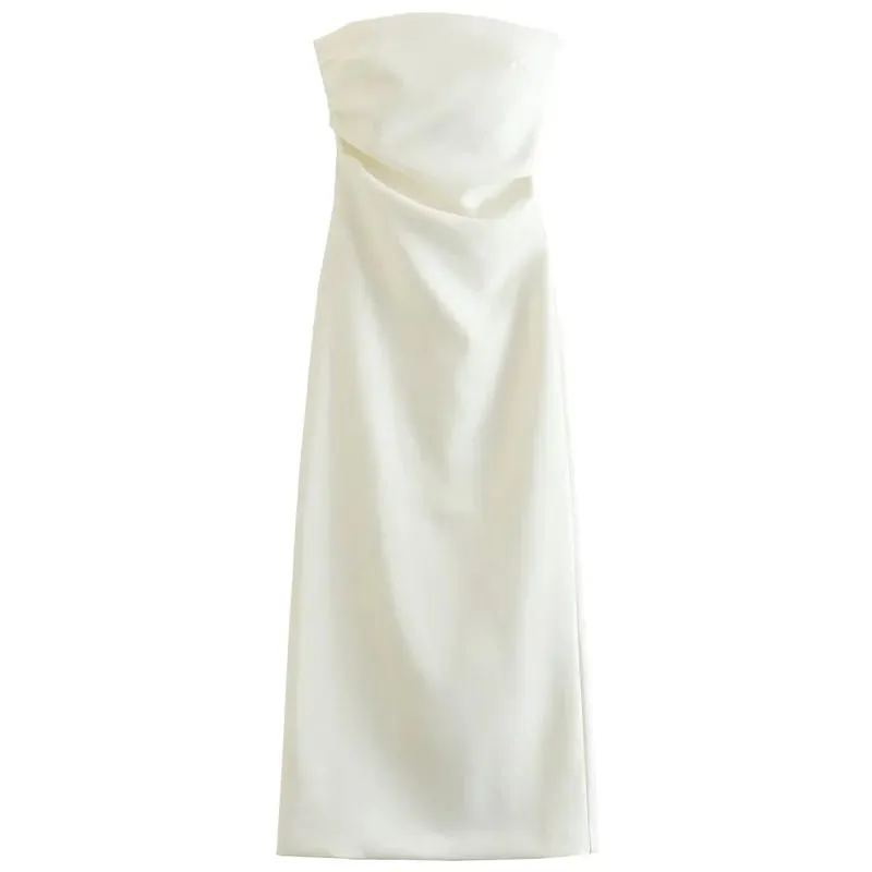 2025 Womens Strapless Dresses Summer Off White Black White Dress Midi Ruffled Off Shoulder Backless Dress Prom Vestidos 066 — image 8