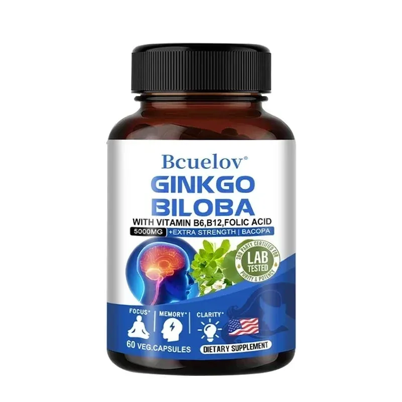 Ginkgo Biloba 5000 mg Extra Strength - Supports Brain Function and Memory Focus Stress Relief 120 Veggie Capsules