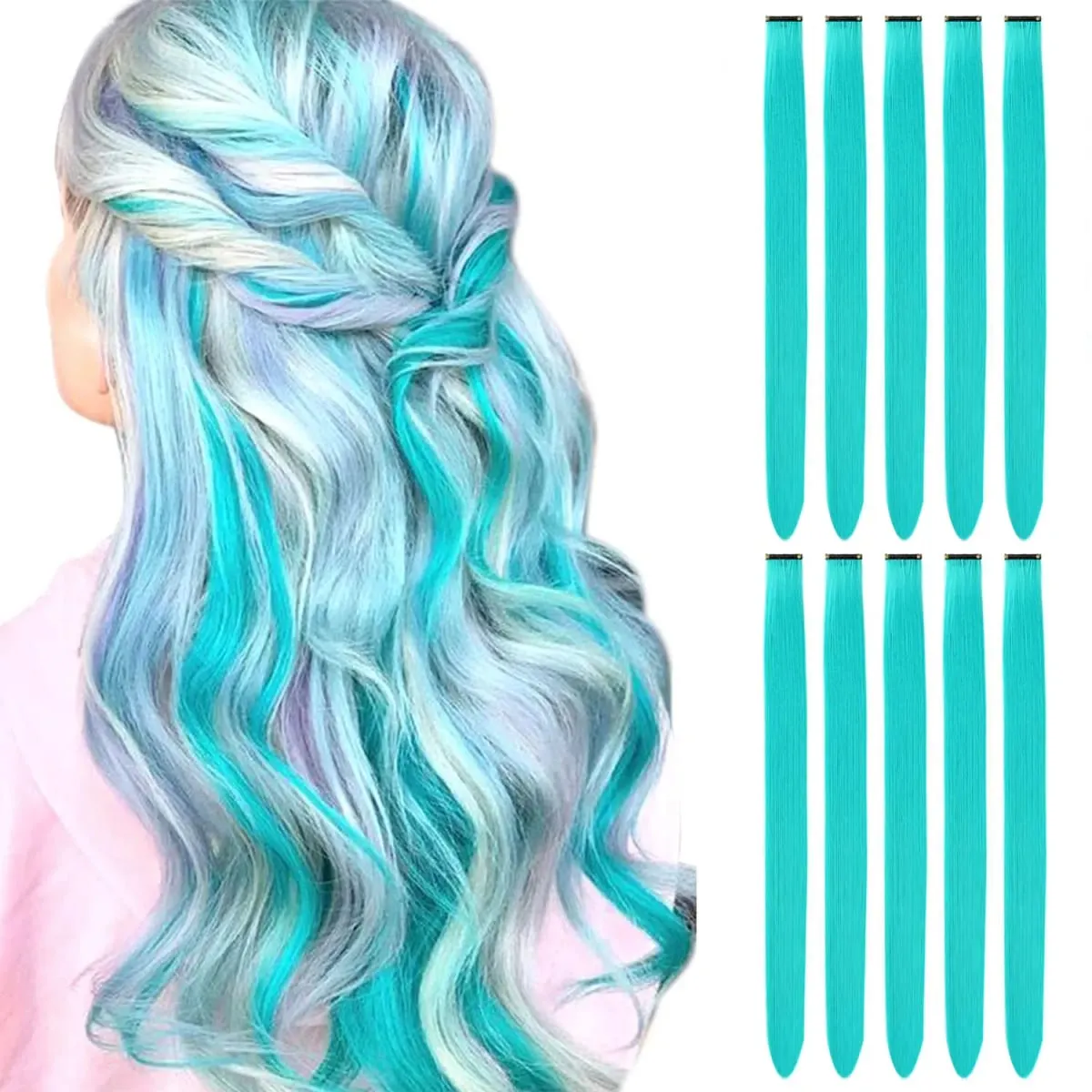 10 PCS Colored Hair Extensions Straight Hairpiece Multi-colors Party Highlights Clip in Synthetic for Women Girls Cosplay Gift — image 14