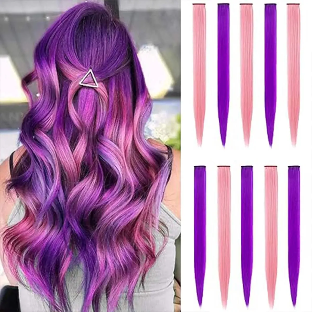 10 PCS Highlights Clip-in Synthetic Hair Extensions Hair Accessories Hairpiece for Girls Women Party Favor Cosplay Gift 22 Inch — image 16