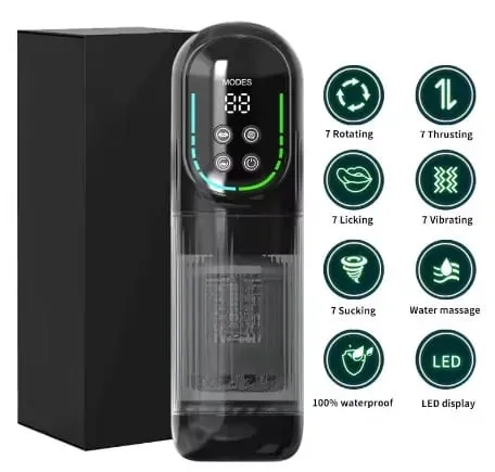 APP LED Coppa automatica per masturbazione maschile 7 Succhiare Leccata rotante Modalità di spinta Stroker Giocattoli sessuali per uomini Simulatore di pompini — image 8