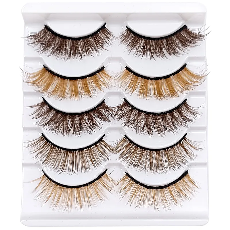 5Pairs Mix Brown Eyelashes Coffee Color Fake Lashes Blonde False Colored Eye Lash Extension Long Natural Faux Mink Cils — image 2