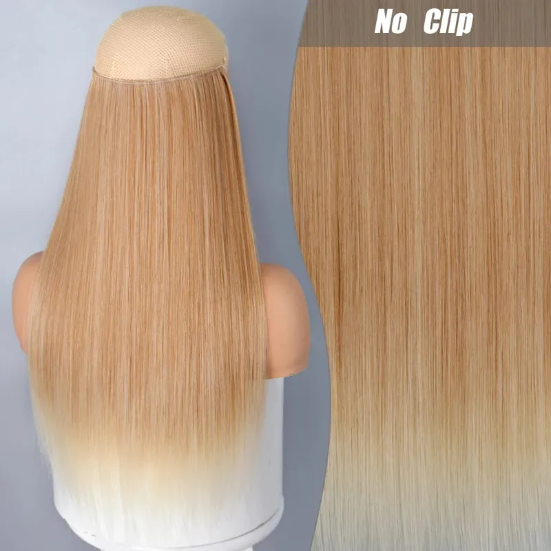 Synthetic Long Wavy No Clips Invisible Wire Hair Extensions Black Brown Blonde Fish Line False Hairpiece Piece — image 33