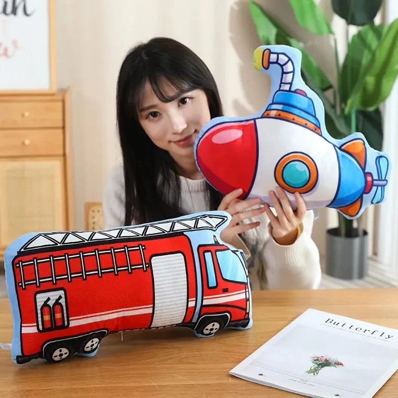 Public Transportation Colorful Plush Pillow Stuffed Excavator Motorbike Tank Airplane Sofa Room Decor Cushion Men Present — image 4