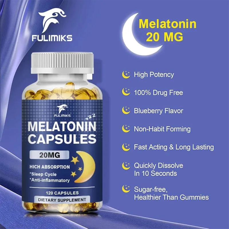 Suplemento dietético para sono de melatonina 20mg 120 cápsulas com sabor de morango contém melatonina - sono saudável — image 7