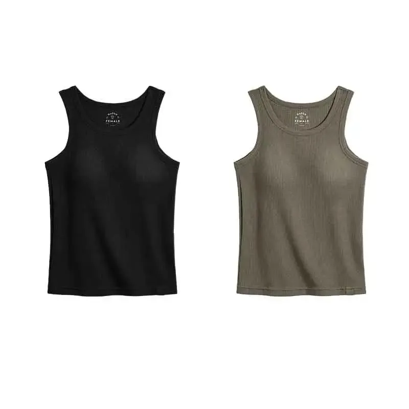Maden Summer Sleeveless Knitted Tank Tops for Women Solid Color Casual Sports Vest Slim Fit Female Outer Wear Tops