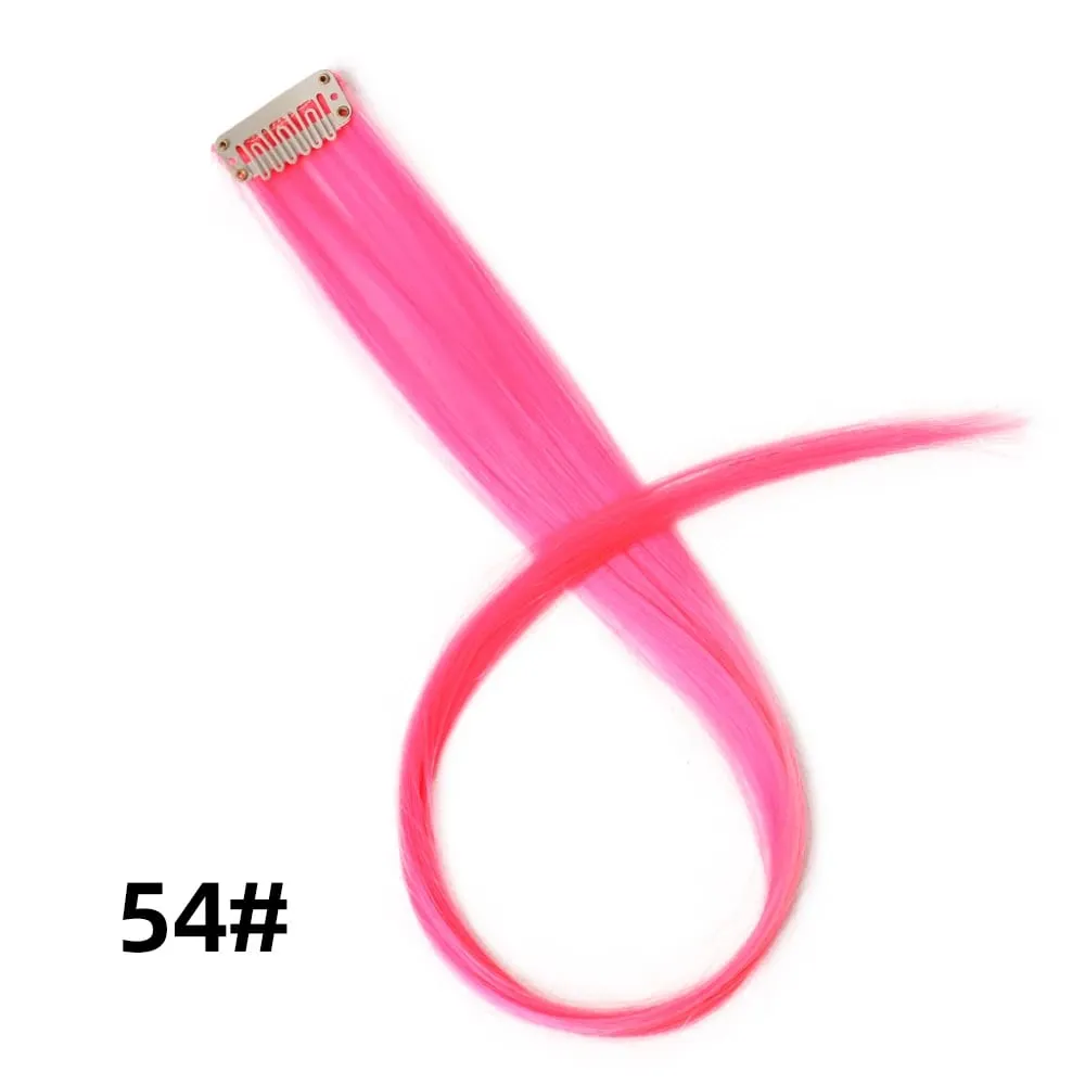 Straight Colored Hair Piece Hair Extensions Clip In Highlight Rainbow Hair Pink Blue Purple Synthetic On Clips For Women Girls — image 60