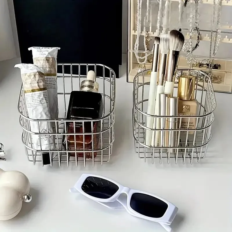 Stainless Steel Comestic Tools Storage Basket Multi-Purpose Makeup Brushes Skincare Tools Perfume Organizer Cosmetic Sorting Box — image 3