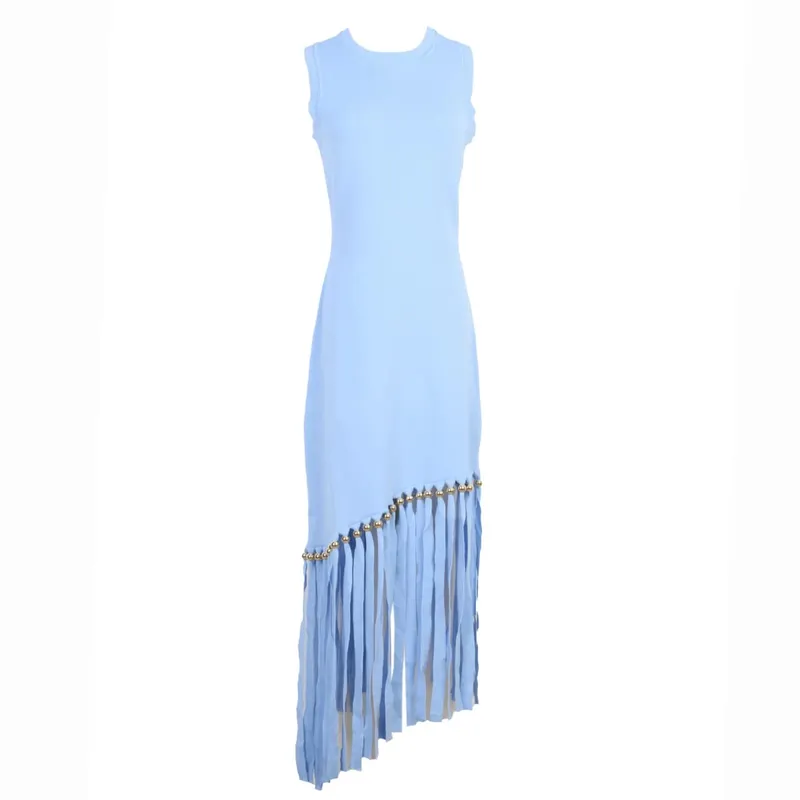 Ele Long Knitted Dr Slim Fit Svel Vintage Tassel Trim Wrap Around Skirt High Waist Silk Tead Lace Summer Dr — image 9