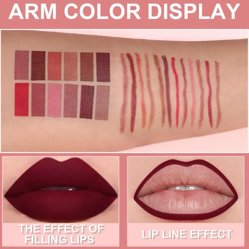 6 Color Lip Liner Pen Set Waterproof Sweatproof Easy Coloring Lasting Non-fading Color Rendering Lip Gloss Set Beauty Makeup — image 7