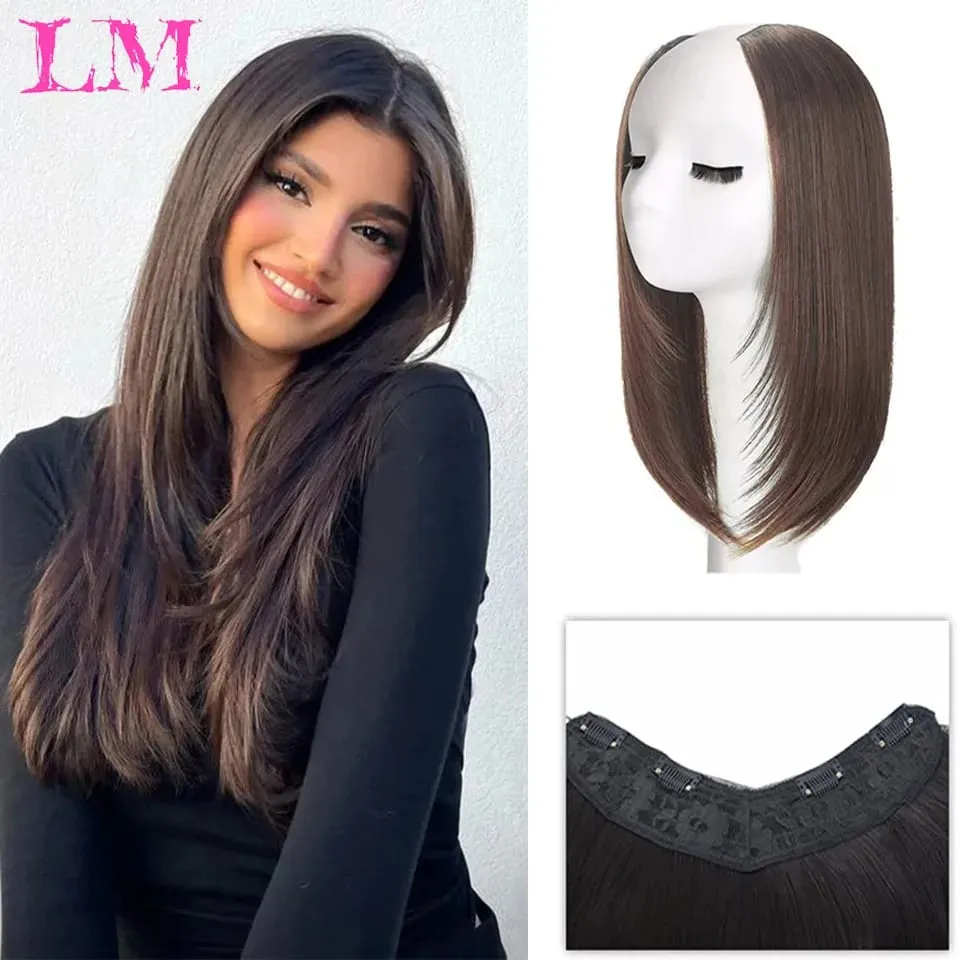 LM Synthetic Hair Extensions Long Straight U-Shaped Half Wig for Women Female Natural Black Blonde Hairpiece — image 1