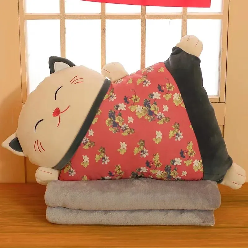 Cute Kawaii Fortune Cat Throw Pillow Blanket Dual Use Sofa Backrest Throw Pillow Office Car Seat Waist Protector Cushion Pillow — image 7