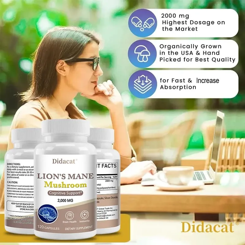 Lions Mane Brain & Focus Supplement - Mushroom Powder Extract Capsules - Non-GMO & Gluten Free to Improve Cognitive Health — image 5