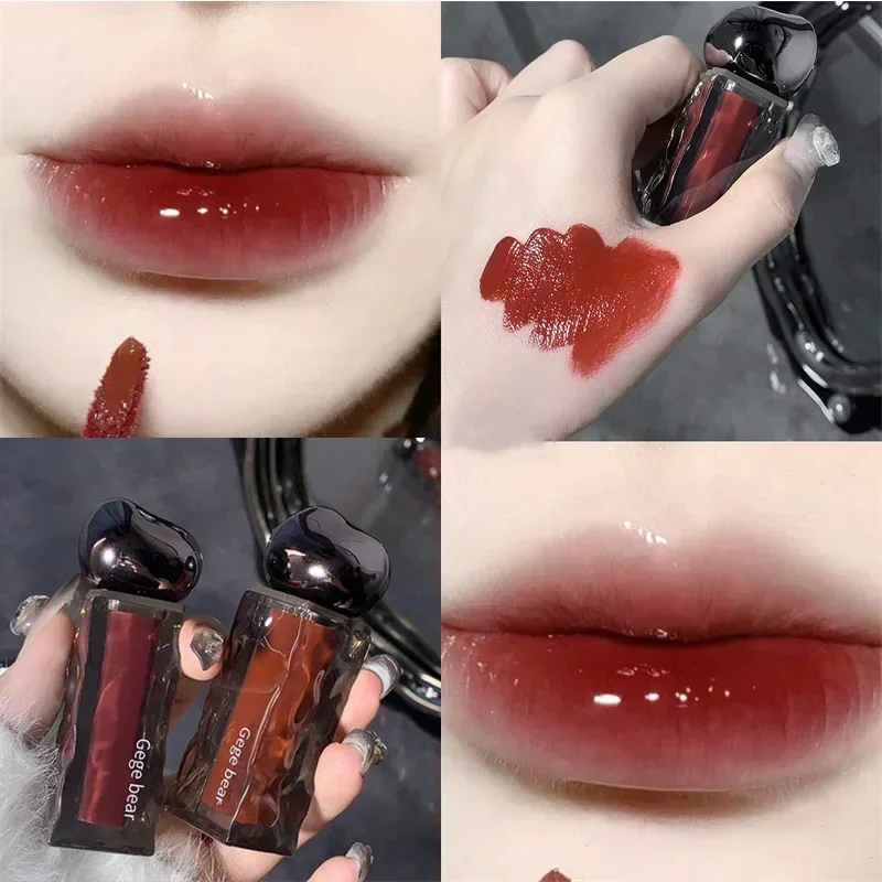 Rossetti liquidi trasparenti con acqua lucida, lucidalabbra arancione, specchio rosso, rossetti liquidi idratanti, tinta labbra a lunga durata, cosmetici
